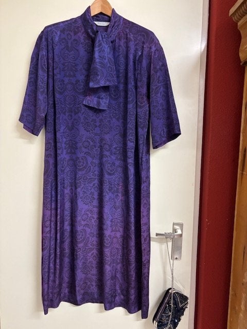 Marina Rinaldi Purple Silk-Blend Midi-Jurk – Size 40/42, Galajurk, Paars, Maat 46/48 (XL) of groter, Ophalen of Verzenden