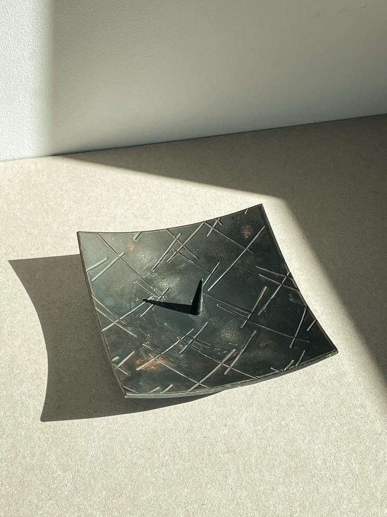 Brutalist metalen kandelaar mid century modern met patina, Ophalen, Overige materialen