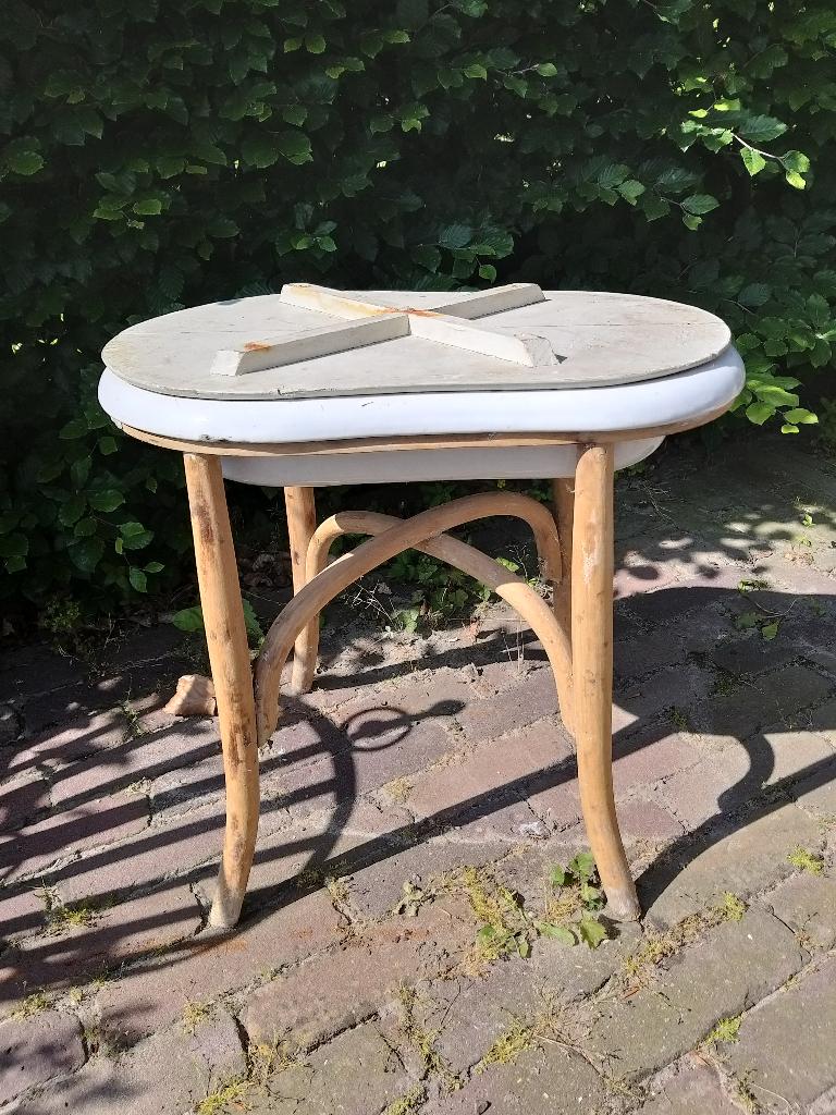 emaille baby bad op rotan standaard, Antiek en Kunst, Curiosa en Brocante, Ophalen