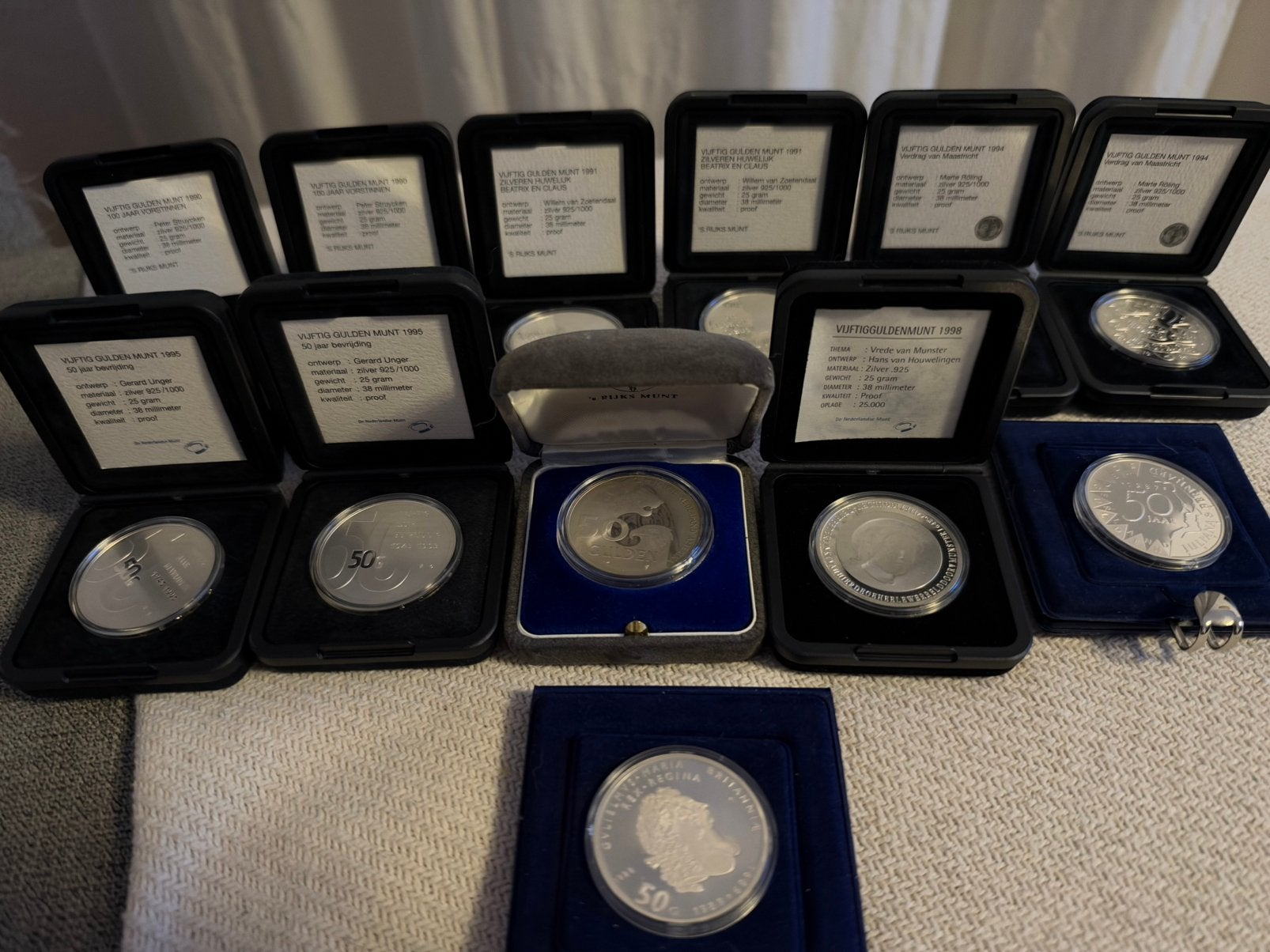 12 zilveren vijftig gulden stukken proof, Ophalen of Verzenden, Nederland, Munten