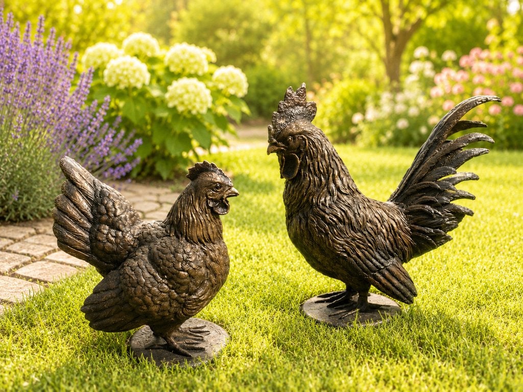 HAAN EN HEN / Tuinbeeld / Setprijs / Brons/ Kippen
