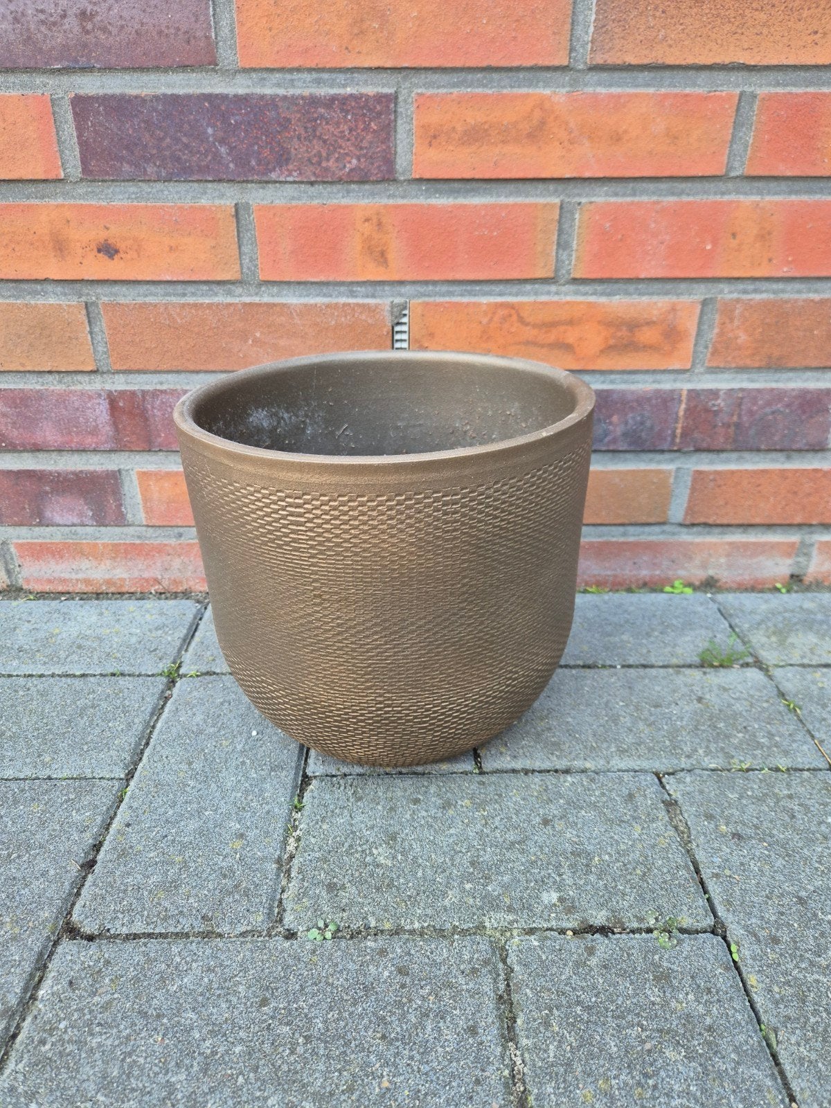 Bronzen bloempot - Ø 20 cm, H 20 cm, Ophalen, Gebruikt, Rond, Metaal