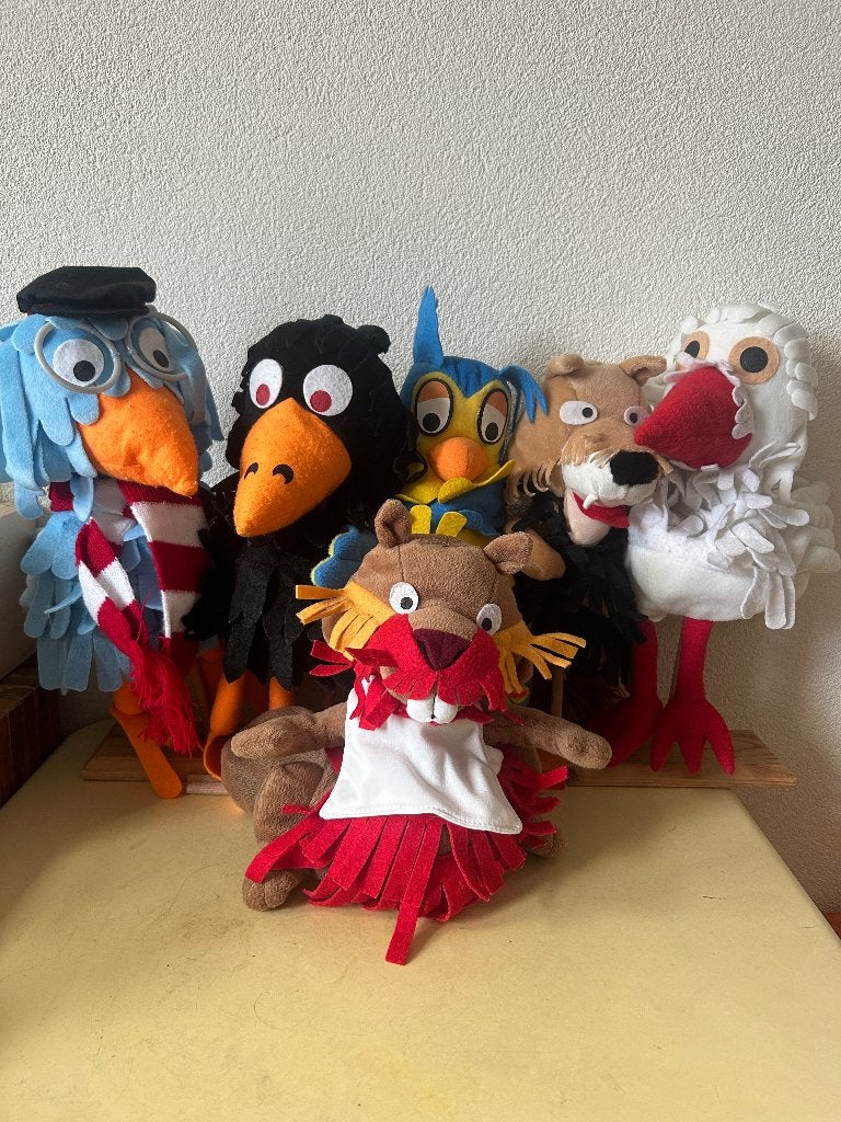 Set van 6 vilten handpoppen van de Fabeltjeskrant, Gebruikt, Albert Heijn, Overige typen, Ophalen of Verzenden