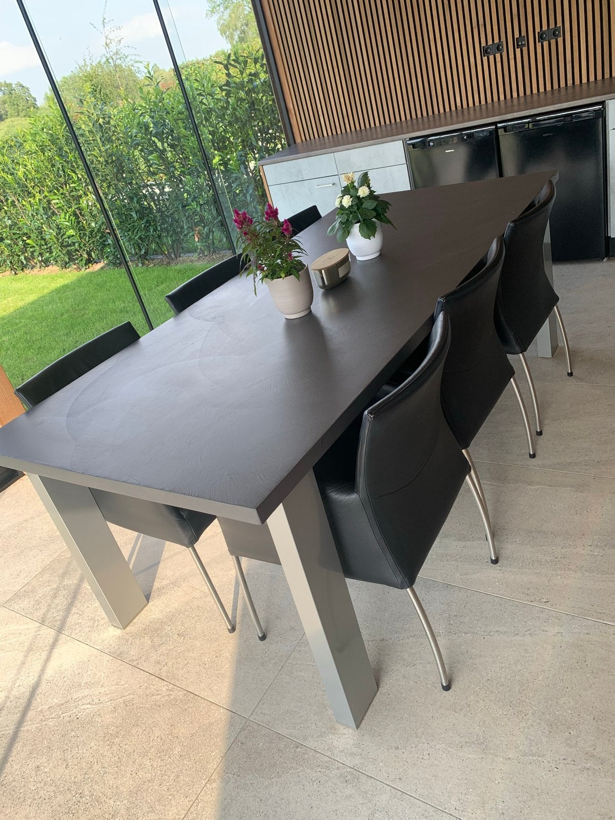 Moderne eettafel tafel beton look 6 personen, 8 personen, Ophalen, 50 tot 100 cm, Zo goed als nieuw, Vier personen
