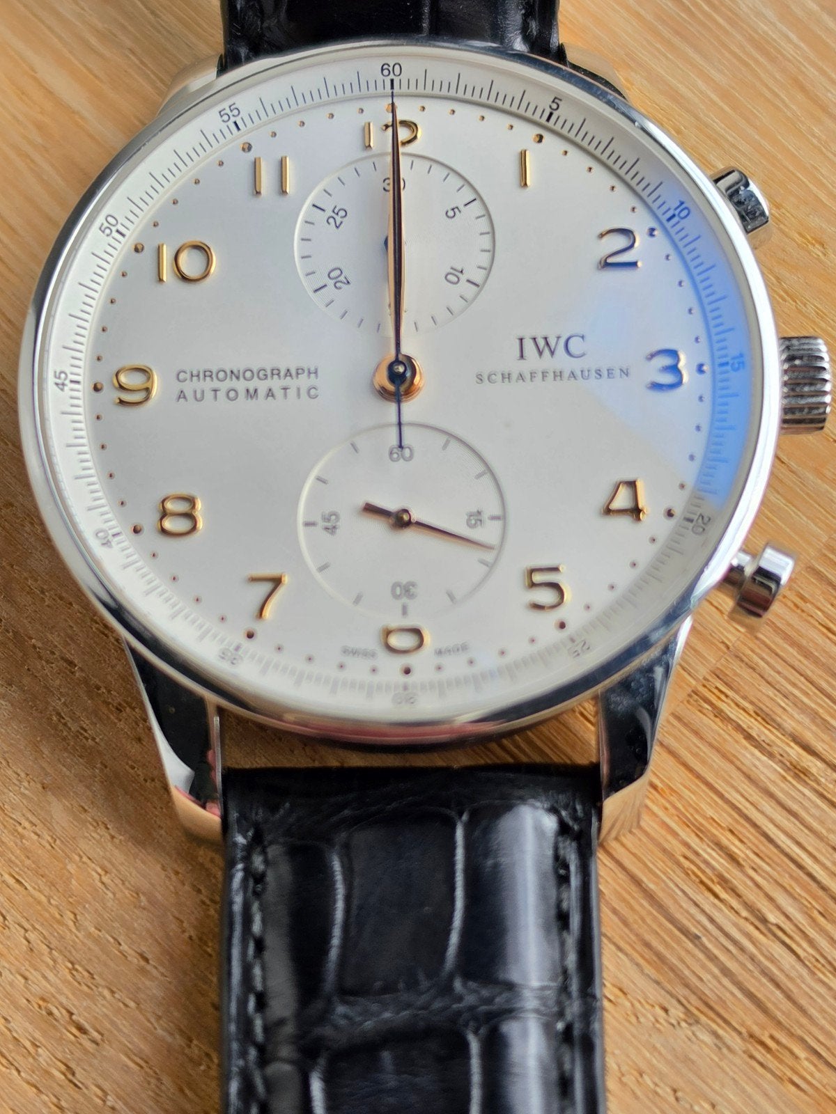 IWC Portugieser Chronograph IW371401 - Perfecte Staat, Sieraden, Tassen en Uiterlijk, Overige merken, Leer, Staal, Polshorloge