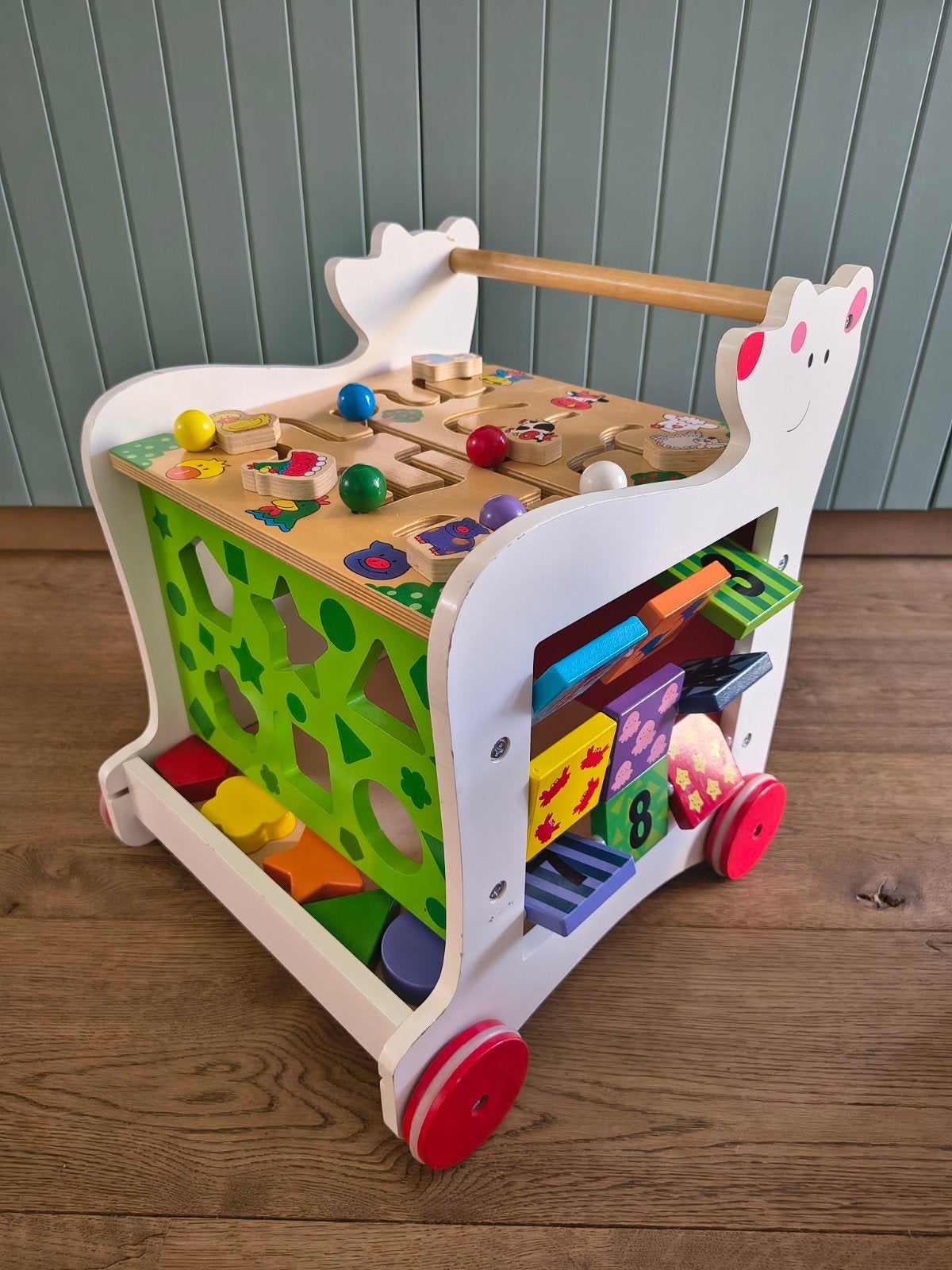 Houten loopwagen met activiteitenborden, Ophalen of Verzenden, Gebruikt, Overige typen, Met wieltjes