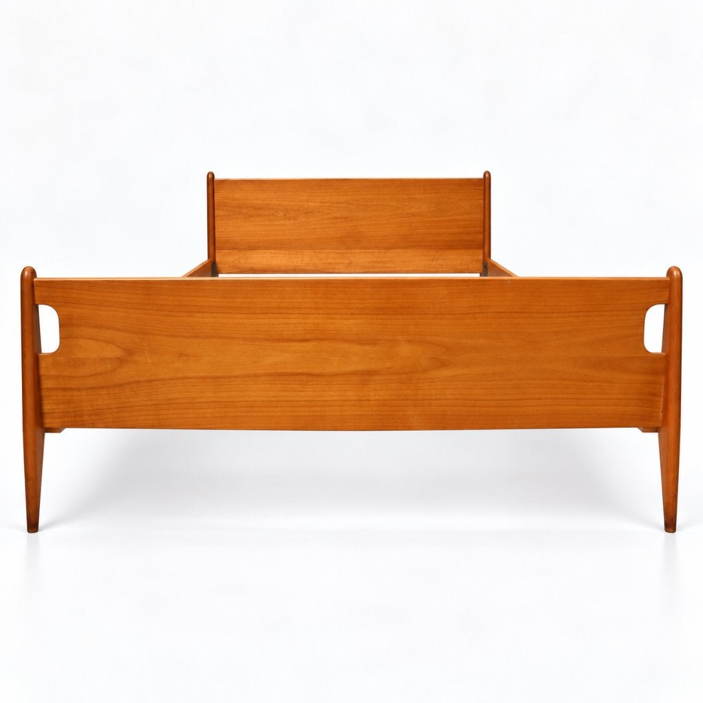 Vintage design 2-persoons bed jaren '60 '70 retro, Gebruikt, Tweepersoons, Hout, 140 cm