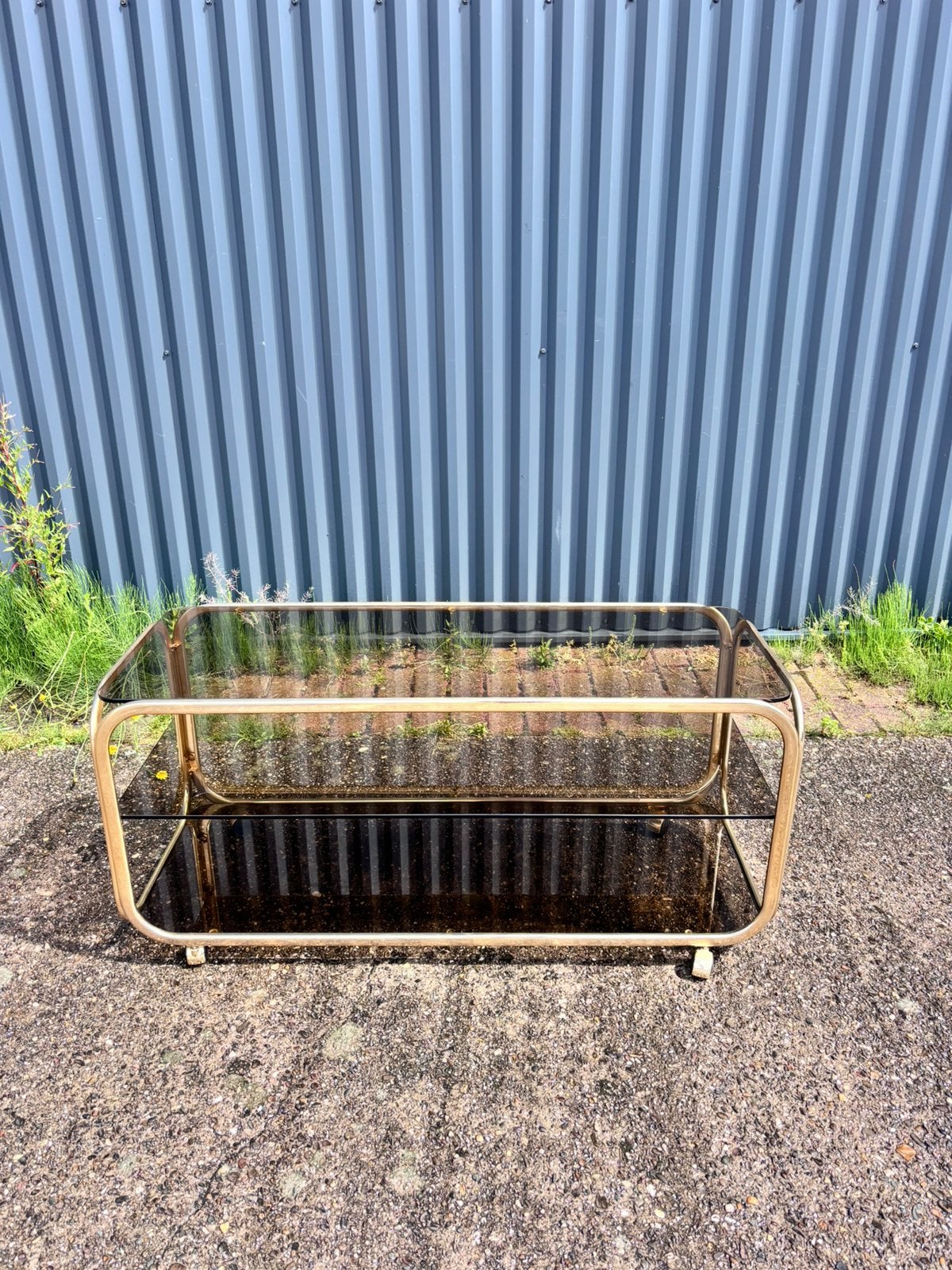 Vintage trolley bijzettafel audiomeubel glas, Ophalen, F, Gebruikt, 50 tot 100 cm