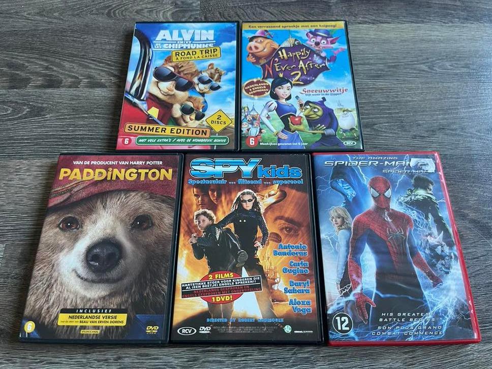 DVD-collectie: Paddington, Spy Kids, Alvin, Spider-Man & mee, Avontuur, Gebruikt, Ophalen of Verzenden, Vanaf 6 jaar