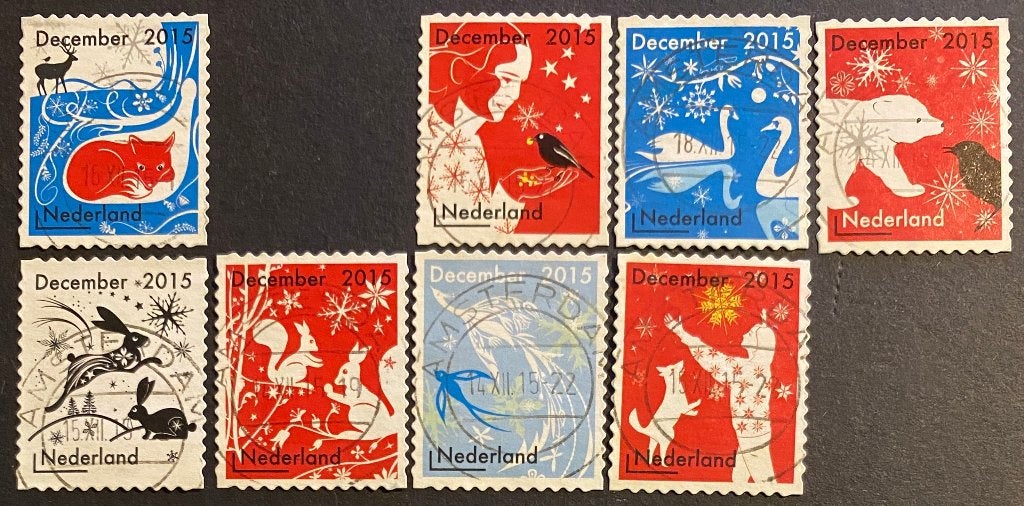 Decemberzegels 2015 gestempeld AMSTERDAM - mail uw keuze+bod, Postzegels en Munten, Ophalen of Verzenden, Na 1940, Gestempeld