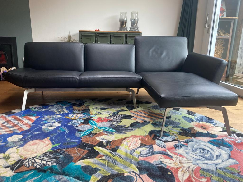Leolux Hoekbank shuffel 3 zits zwart leer, Ophalen, 250 tot 300 cm, Gebruikt, 100 tot 125 cm