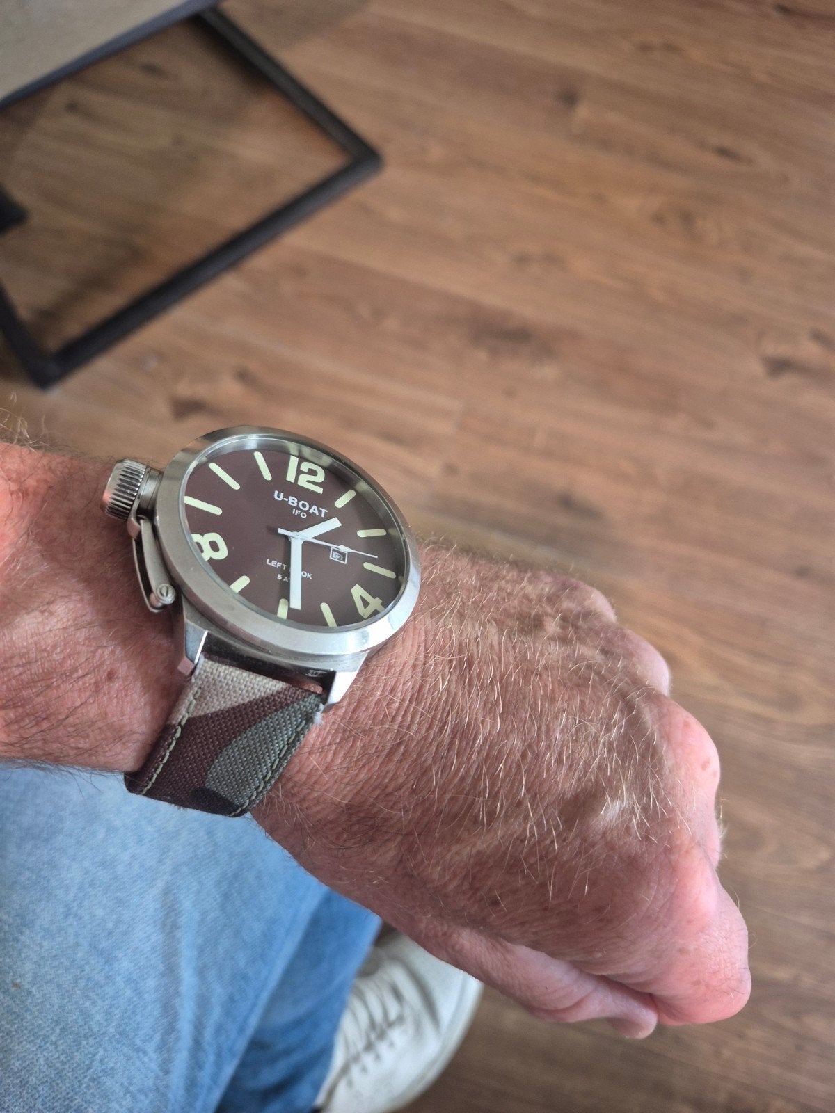 Vintage U-Boat B53-08 horloge met bruine wijzerplaat, Ophalen, Staal, Polshorloge, Overige materialen