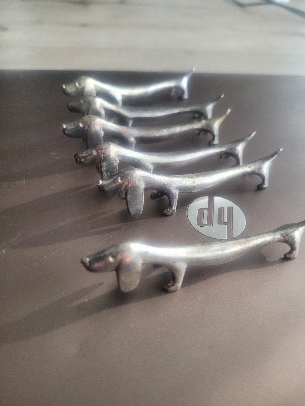 Set van 6 Teckel Bestekhouders - Vintage Zilverkleurig, Ophalen