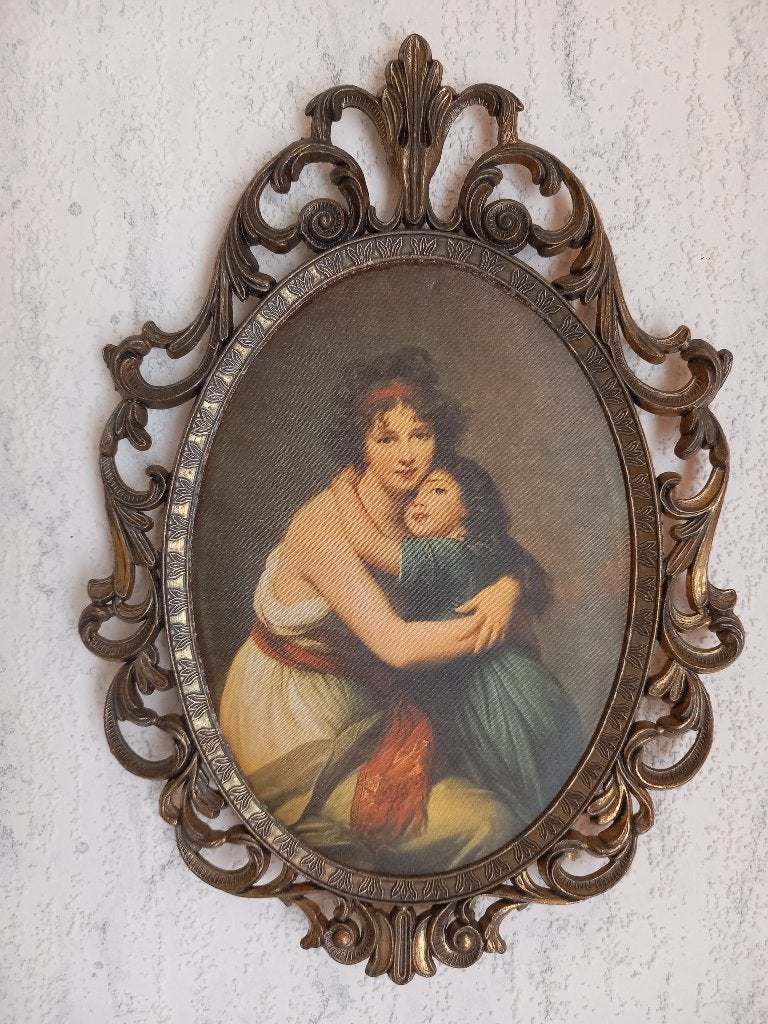 Madame Lebrun met haar dochter zijde in bronzen lijst Italië, Antiek en Kunst, Kunst | Schilderijen | Klassiek, Ophalen