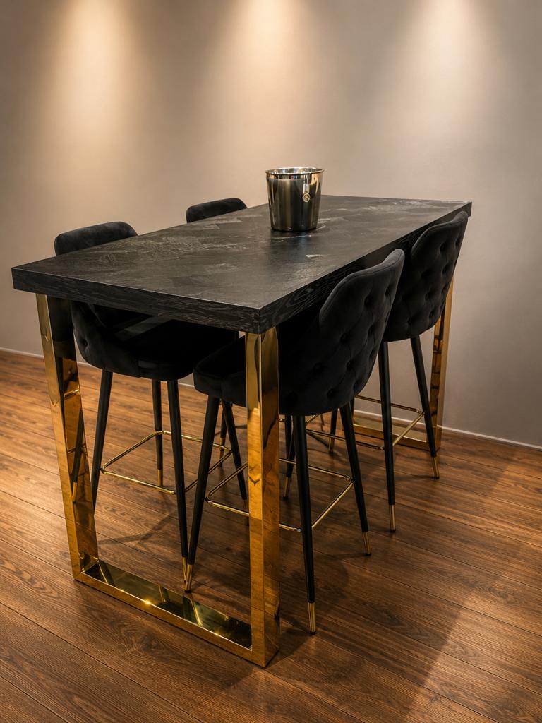 Bartafel Richmond black bone incl. 4 barkrukken, 100 tot 150 cm, Zo goed als nieuw, Rechthoekig, 50 tot 100 cm
