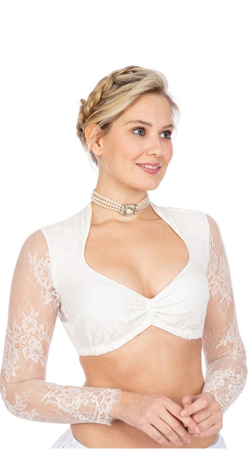 Witte kanten blouse met lange mouwen, Wit, Nieuw, Ophalen of Verzenden, Onbekend