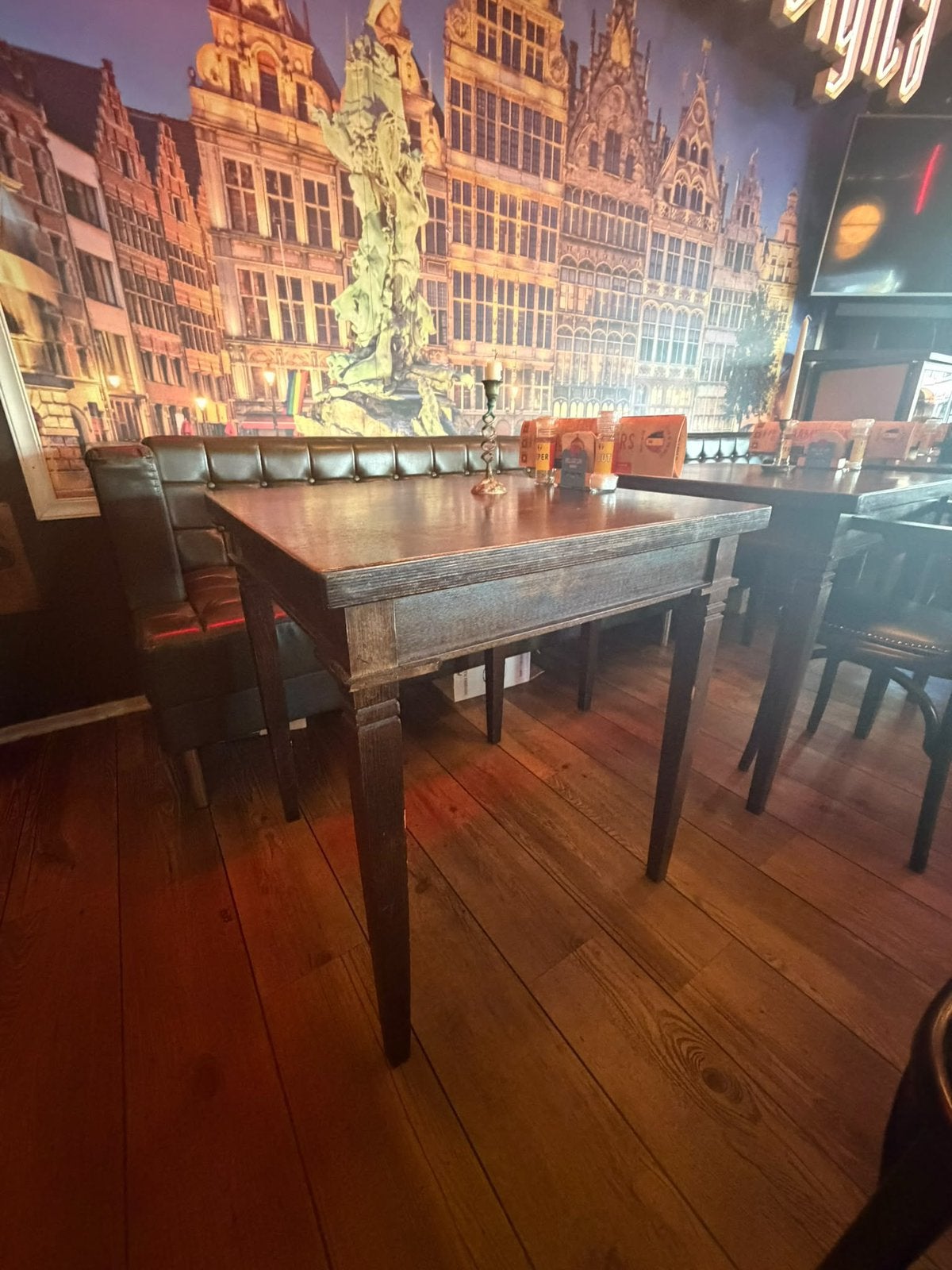Cafe tafels, horeca tafels, partij 14 stuks 70x70, Ophalen, Gebruikt, 50 tot 100 cm, Donker noten kleur