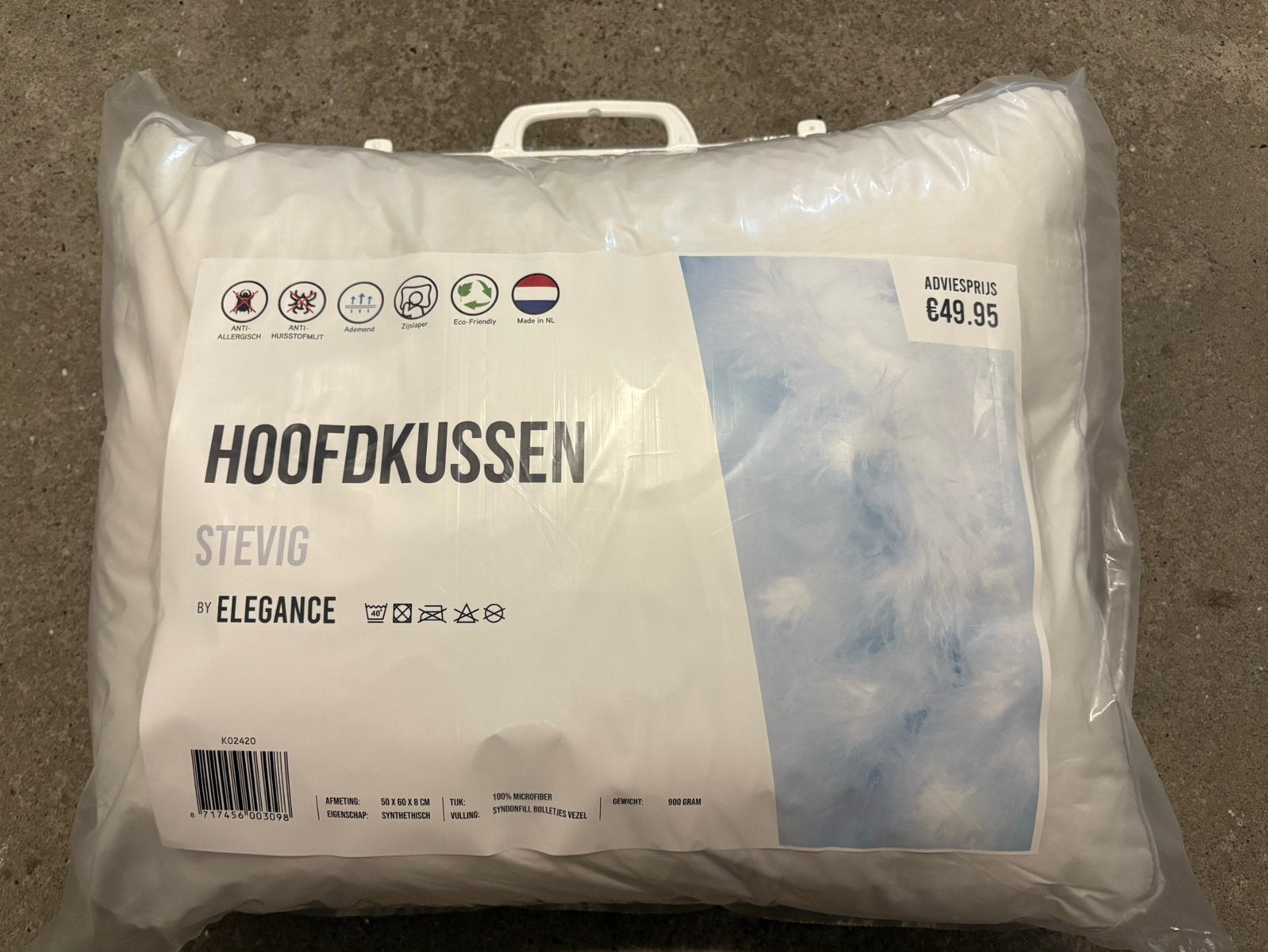 Hoofdkussen Stevig Elegance, Ophalen, Eenpersoons, Wit, Nieuw