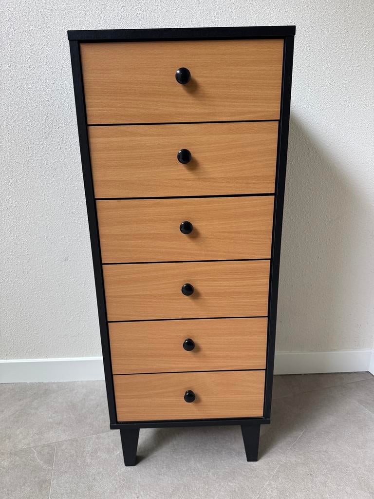 Moderne Ladenkast met 6 Lades - Zwart/Houtlook, Huis en Inrichting, Kasten | Ladekasten, Ophalen, Minder dan 50 cm, 5 laden of meer