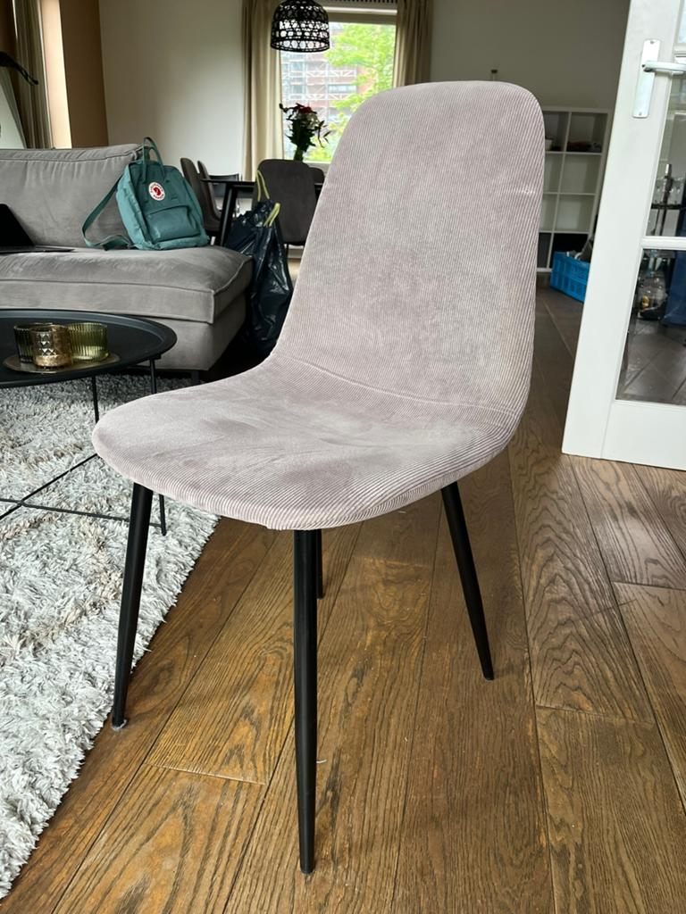 6x grijze ribstof eetkamerstoelen Jysk, Ophalen, Zwart, Vijf, Zes of meer stoelen