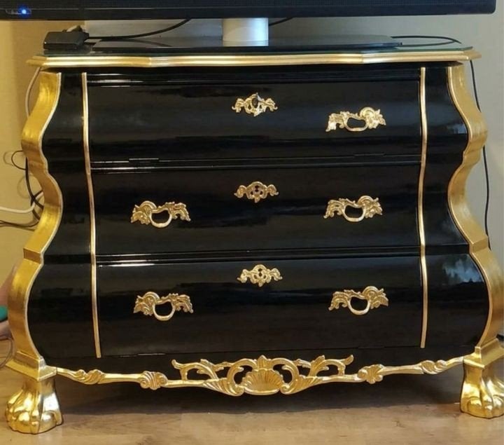 Luxe Zwart en Goud Barok Commode, Ophalen