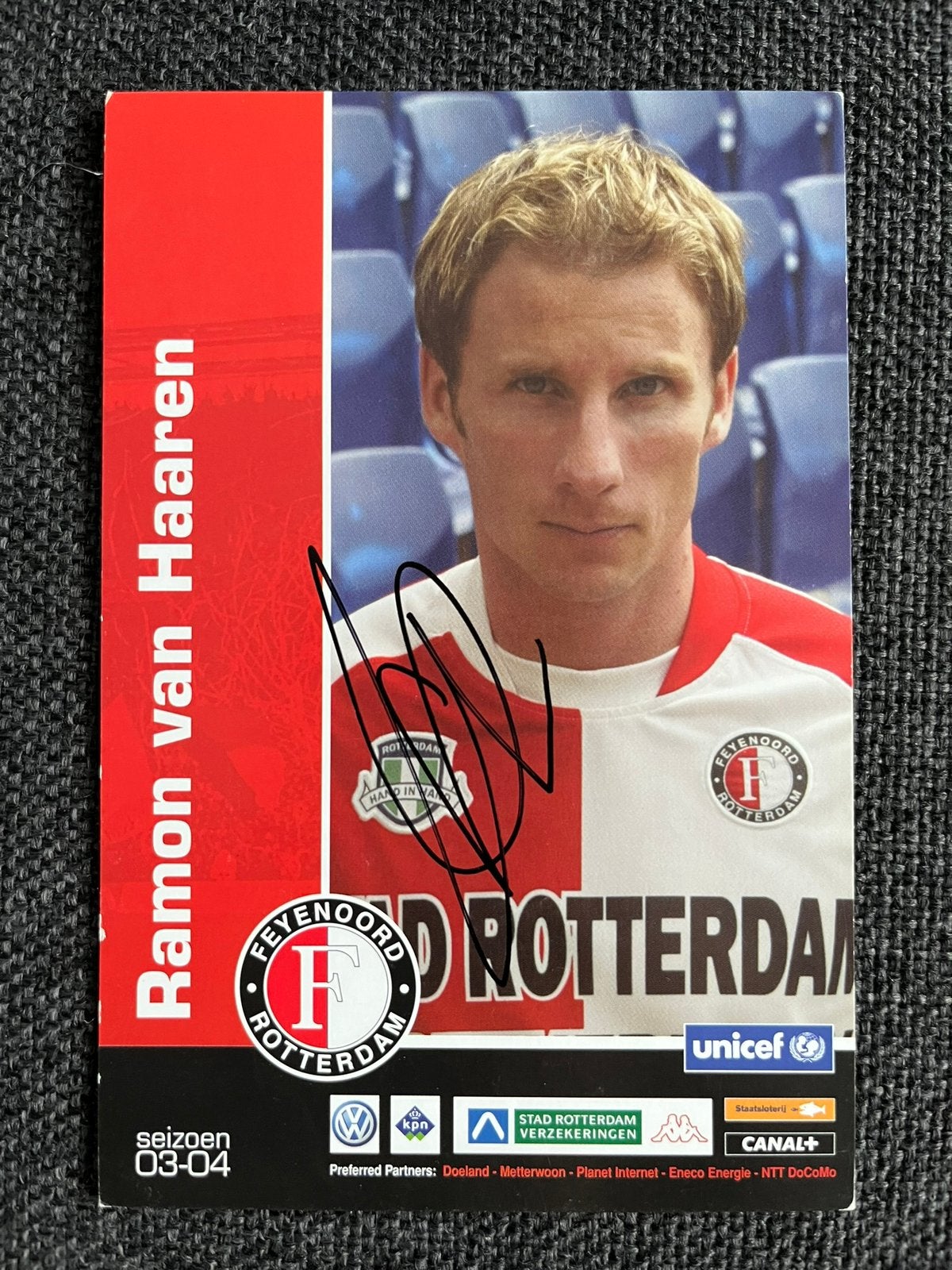 Feyenoord spelerskaart Van Haaren met handtekening, Ophalen of Verzenden, Zo goed als nieuw, Feyenoord, Spelerskaart