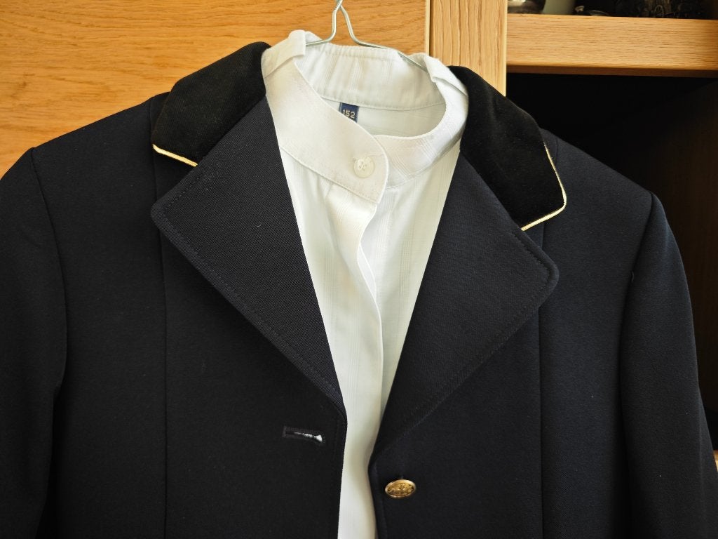 Wedstrijd jas Pikeur maat 152 + overhemd + handschoenen, Dieren en Toebehoren, Paardrijkleding, Blauw, Ophalen of Verzenden, Zo goed als nieuw