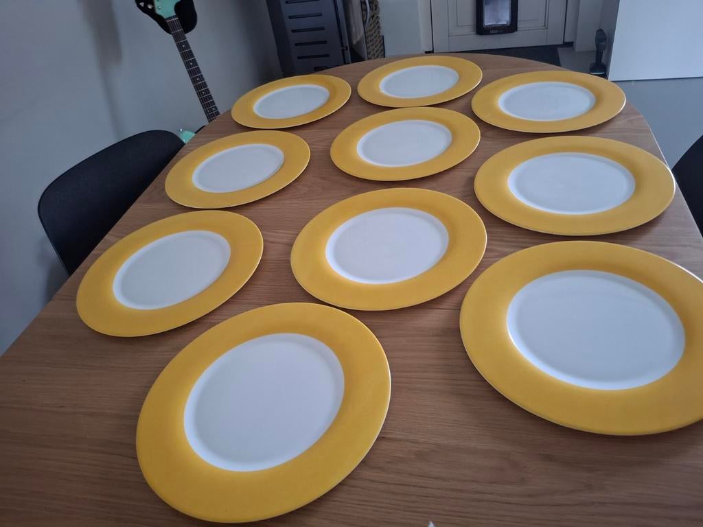 10 Vintage Arcopal Borden met Gele Rand - 31 cm, Ophalen of Verzenden