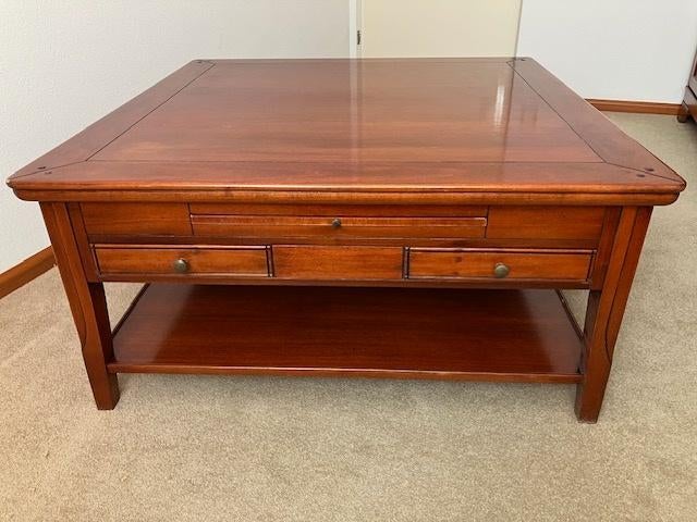 Salontafel kersenhout afm. 100x100 x48 cm, Ophalen, Gebruikt, 100 tot 150 cm, Klassiek