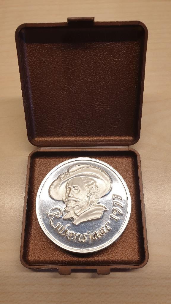 Zilveren Rubens munt Rubensjaar Antwerpen 1977 38mm 25g, Postzegels en Munten, Penningen en Medailles, Ophalen of Verzenden, Zilver