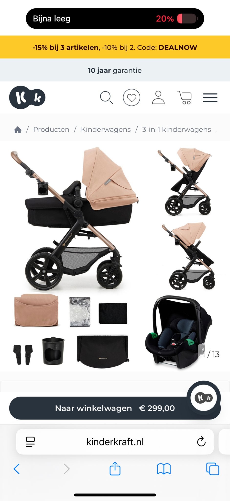 Kinderkraft Moov 3-in-1 Combiwagen - Zo goed als nieuw, Luchtbanden, Zo goed als nieuw, Combiwagen, Ophalen