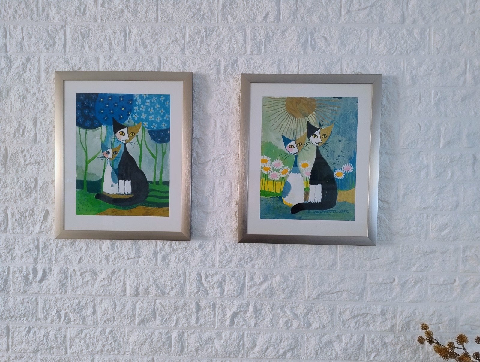R. Wachtmeister Katten Kunstprint in Aluminium Lijst 40x50, Antiek en Kunst, Ophalen, Print, Metaal, Dieren