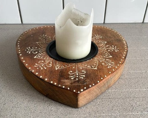 Prachtige groot hart massief houten kandelaar hart Riverdale, Ophalen of Verzenden, Zo goed als nieuw, Hout, Minder dan 25 cm