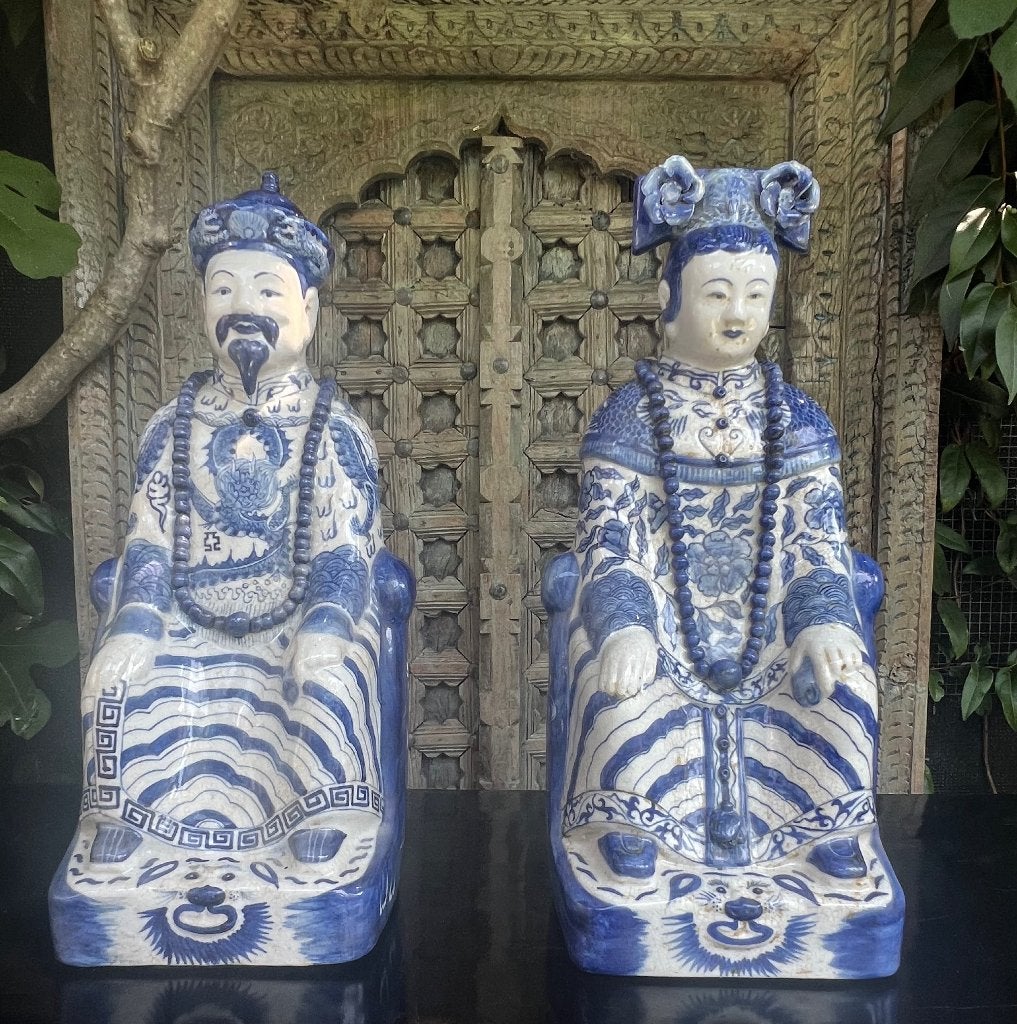 Zeer grote vintage Chinese porselein beelden echtpaar keizer, Antiek en Kunst, Ophalen