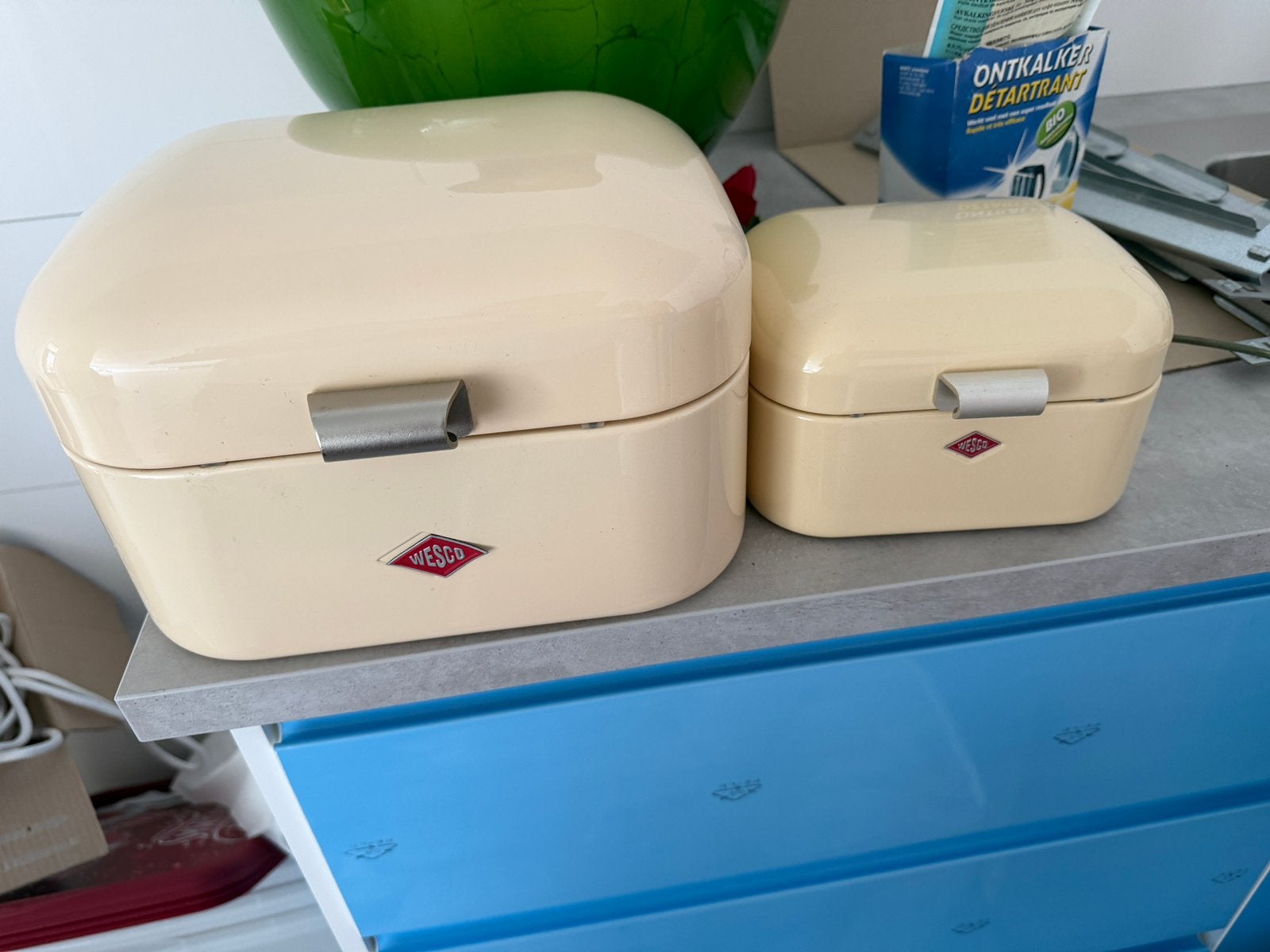 Wesco voorraadtrommels / opbergblikken – set van 2 – crème, Ophalen of Verzenden