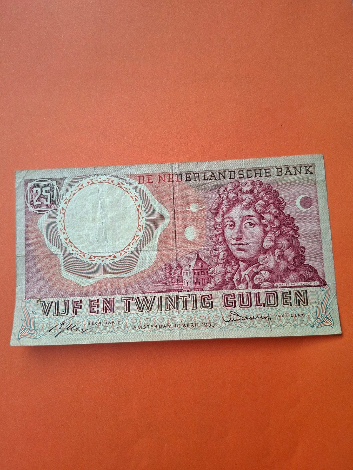 25 gulden Huygens uit 1955 in ZF
Serie nummer AKY 076259
NVM, Ophalen of Verzenden, 25 gulden, Los biljet