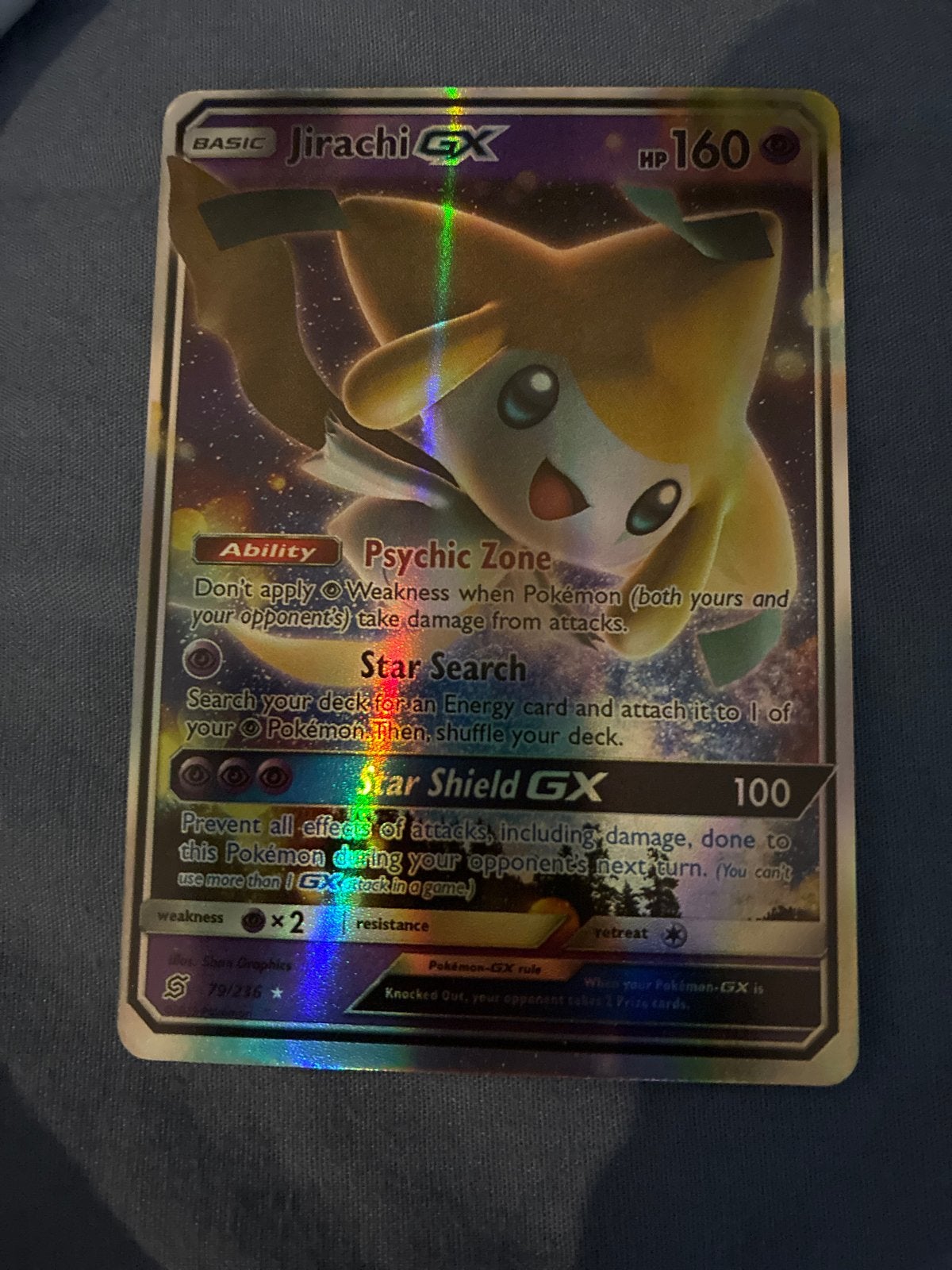 Jirachi GX Pokémon Kaart - Full Art Foil, Ophalen of Verzenden, Zo goed als nieuw, Losse kaart, Foil