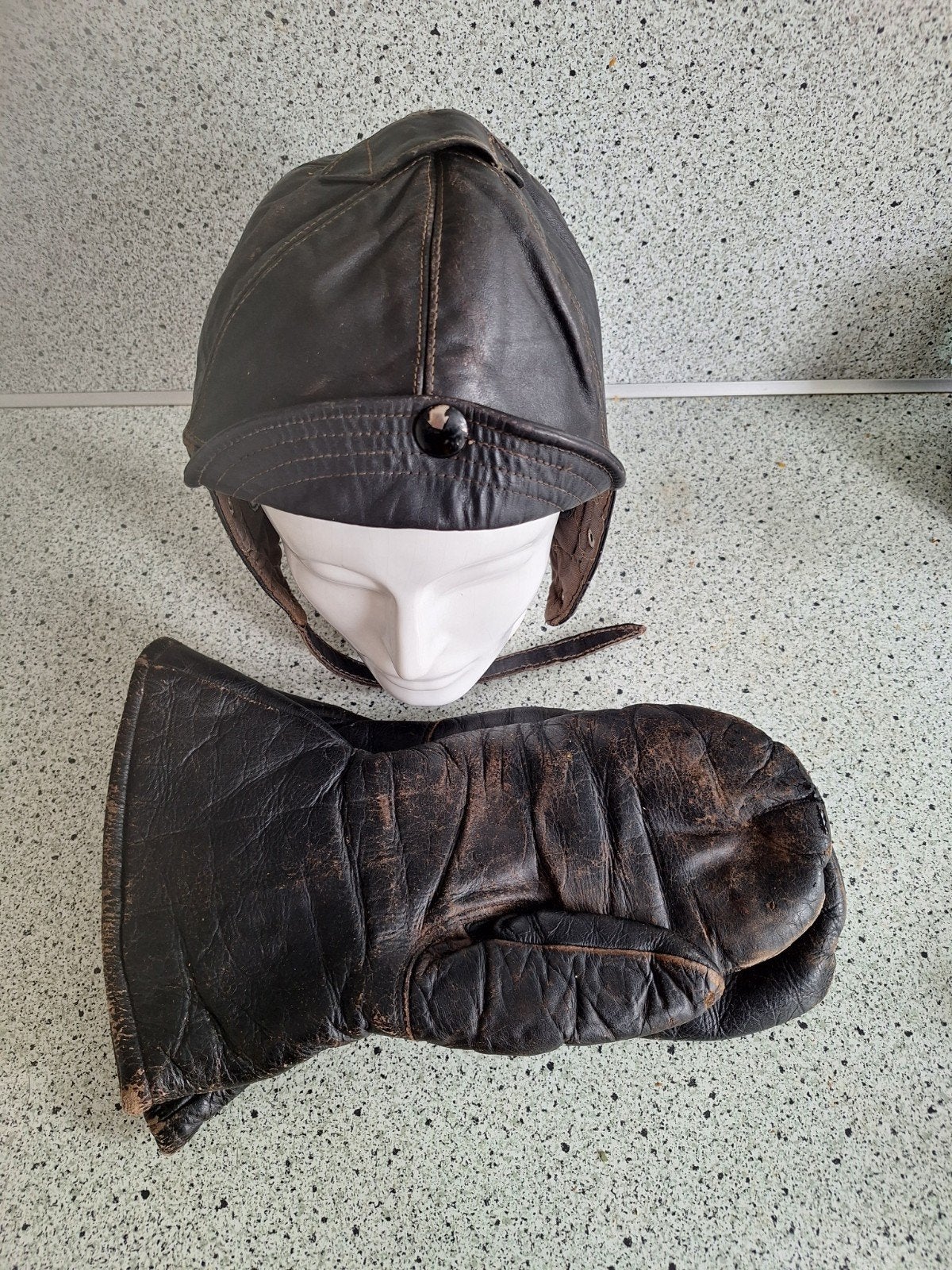 Vintage Leren Vliegersmuts en Wanten Set, Fietsen en Brommers, Ophalen of Verzenden