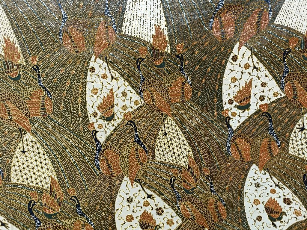 Lap BATIK: 'textil motif batik' pauwen peacock 100x220 (LS26, Overige kleuren, Ophalen of Verzenden, 30 tot 120 cm, Katoen