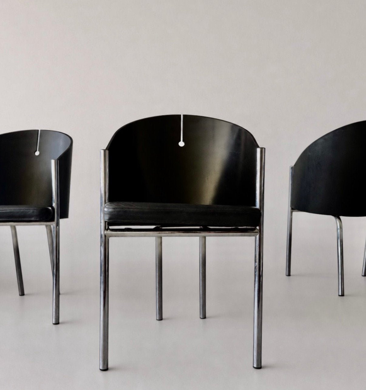 4 Vintage Italian Segis Chairs — Italy c80s, Ophalen, -, Zwart, -