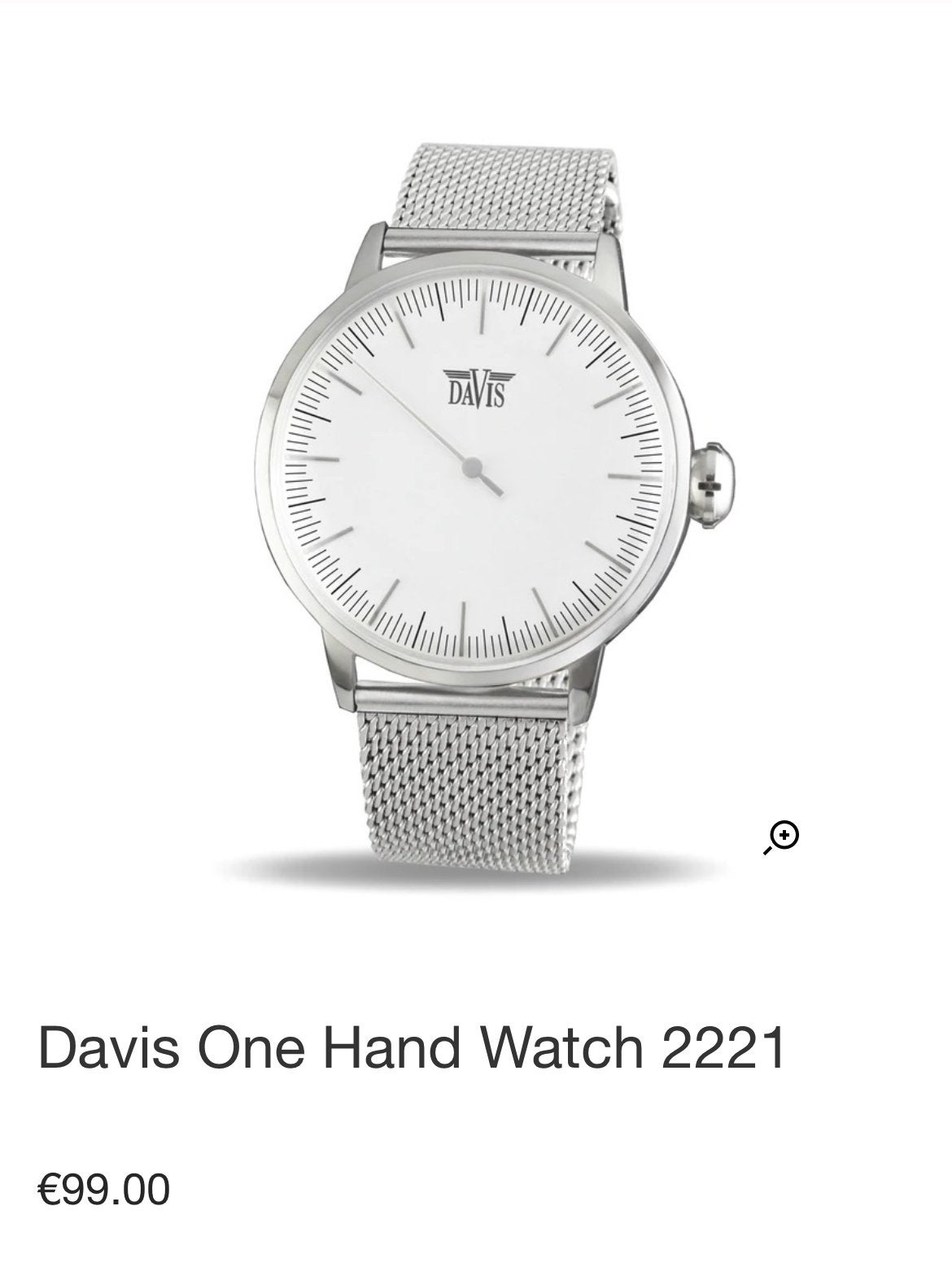 Davis One Hand Watch 2221 - éénwijzer, Ophalen of Verzenden, Staal, Polshorloge, Overige merken