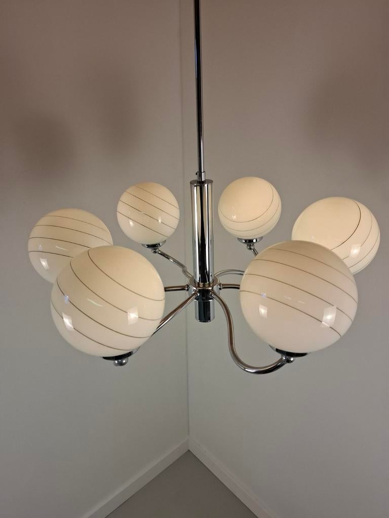 Vintage hanglamp opaalglas kroonluchter Italiaans jaren 70, Ophalen of Verzenden