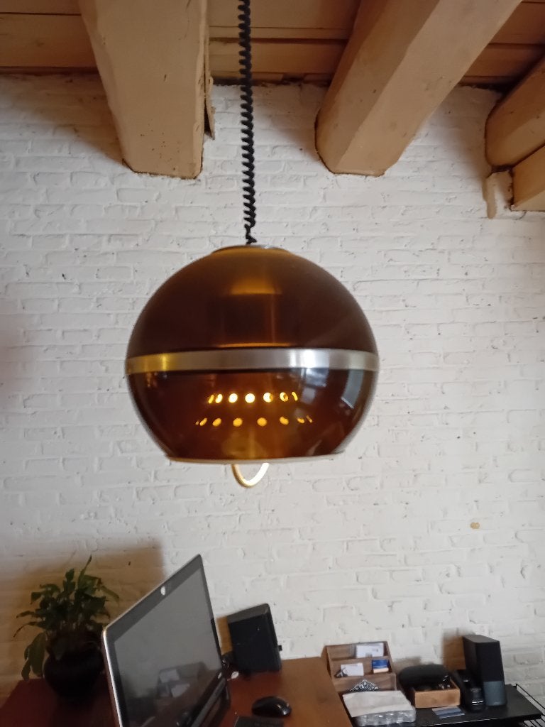 Dijkstra hanglamp globe, bruin., Ophalen, Vintage., Kunststof, Gebruikt
