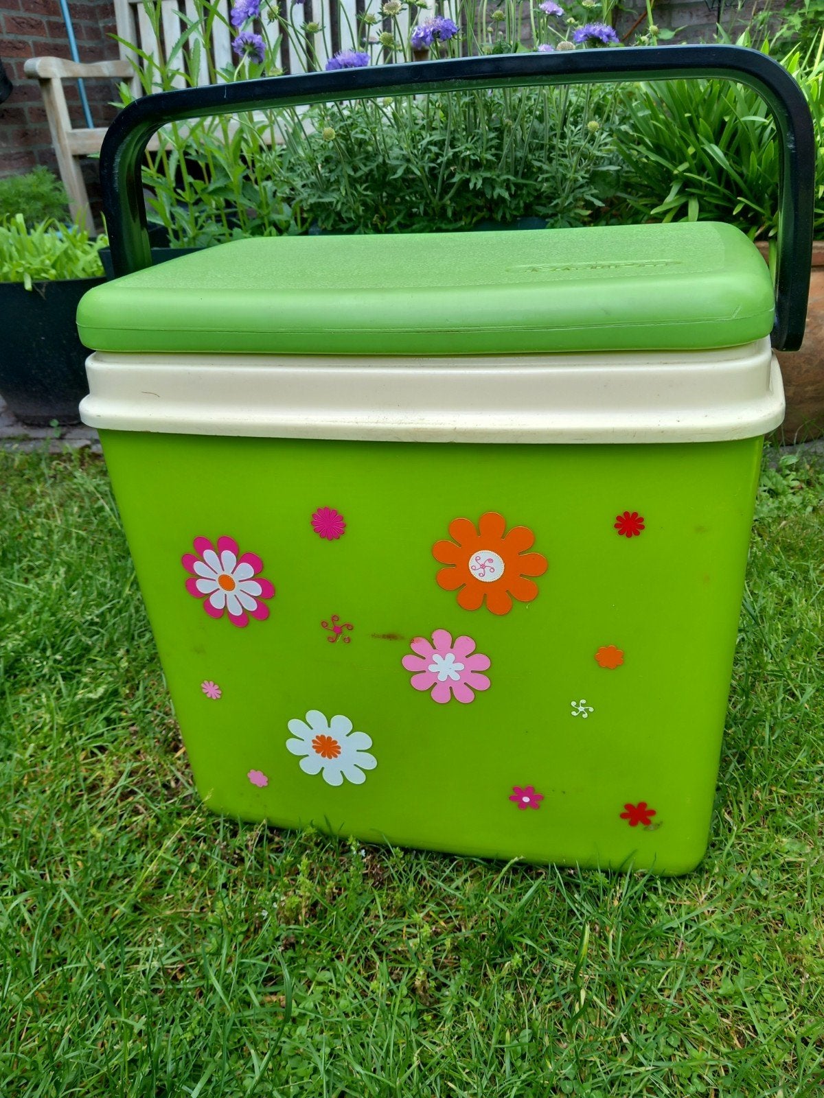 Retro Curver Koelbox - Groen met Bloemen, Ophalen of Verzenden, Gebruikt, Koelbox, Koelelement