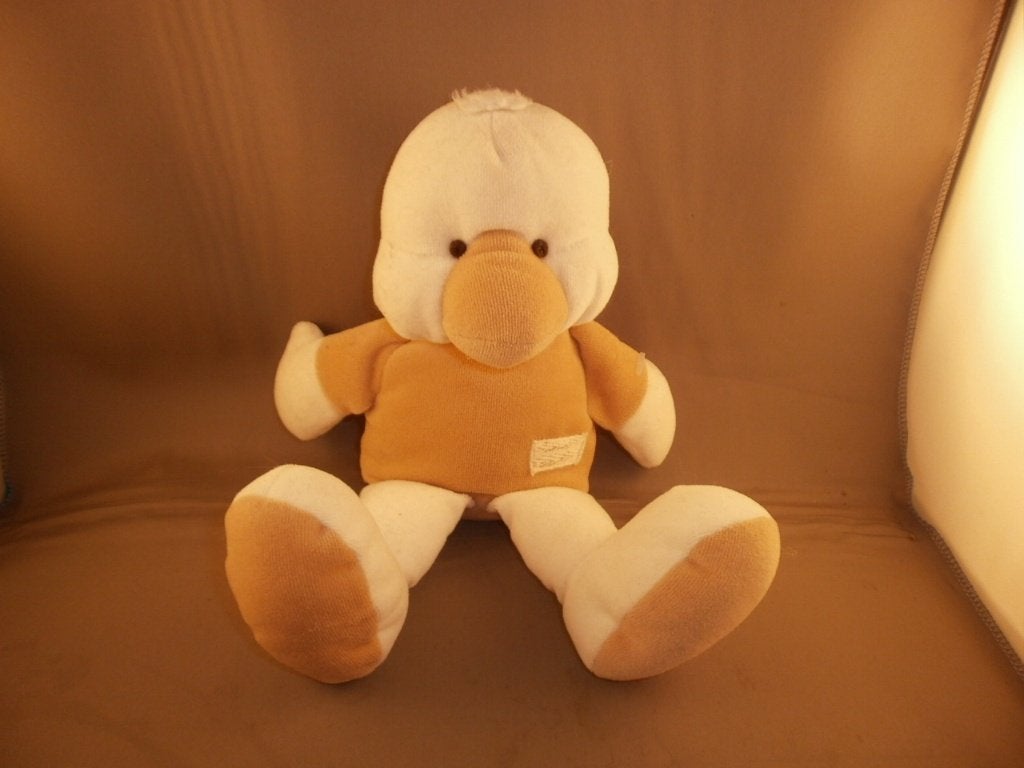 Tiamo eend wit licht bruin velours pluch op kop 27 cm ogen, Kinderen en Baby's, Overige karakters, Korrelvulling, Ophalen of Verzenden