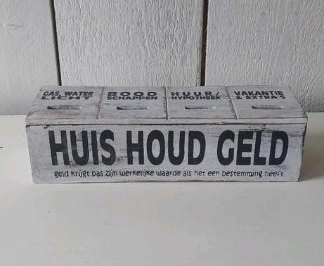 Spaarpot van hout huishoudspaarpot samen sparen cash contant, Ophalen of Verzenden