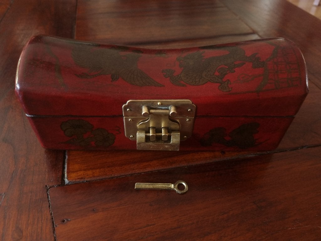 Oud Chinees Houten Sieradenkistje - Draak - Feniks -, Antiek en Kunst, Hout, Doos, Ophalen of Verzenden, China