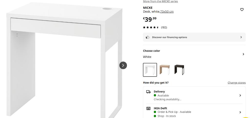 MICKE bureau, Ophalen of Verzenden, Zo goed als nieuw, IKEA, Wit