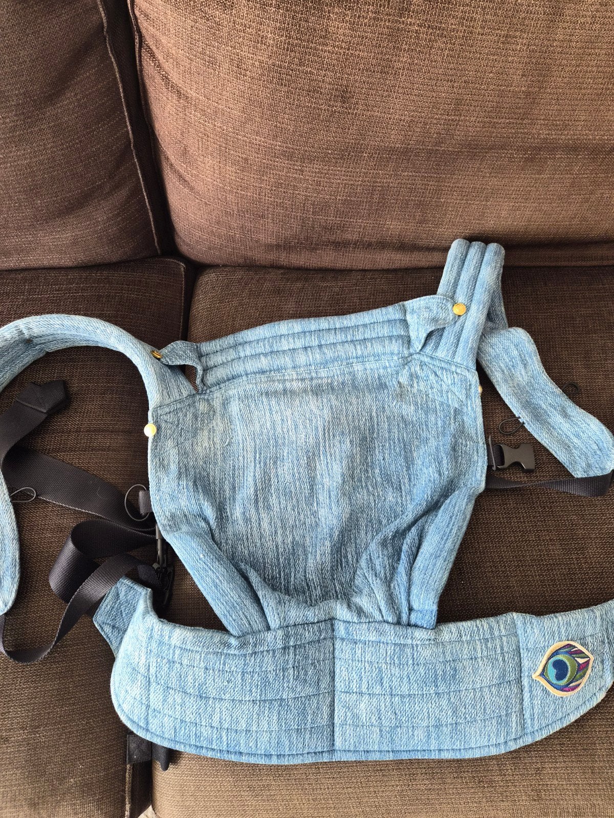 Artipoppe Draagzak - Denim met Pauwenveer, Overige merken, Gebruikt, Ophalen of Verzenden, Buik, Rug of Zij