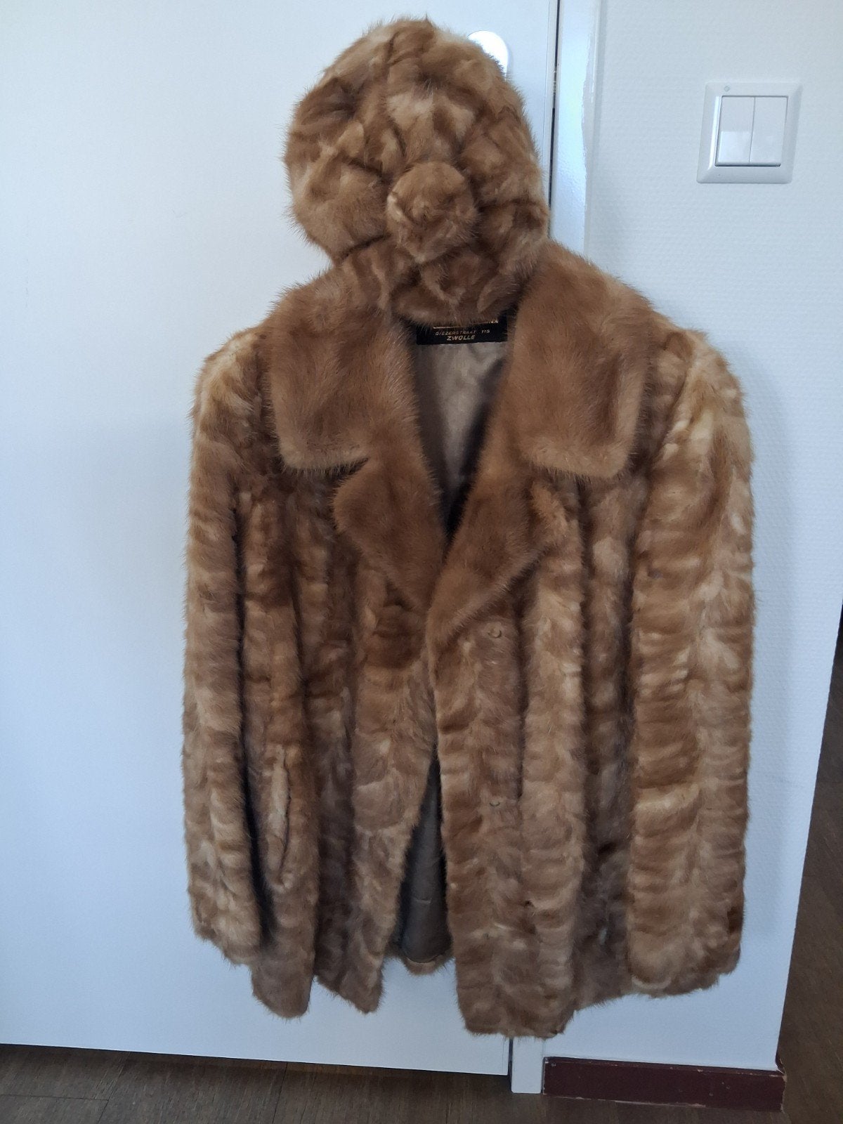 Vintage bontjas met bijpassende muts, Bruin, Maat 42/44 (L), Ophalen of Verzenden, Onbekend